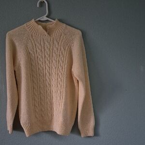 Karen Scott Women's Cream Cable Knit Crewneck Sweater